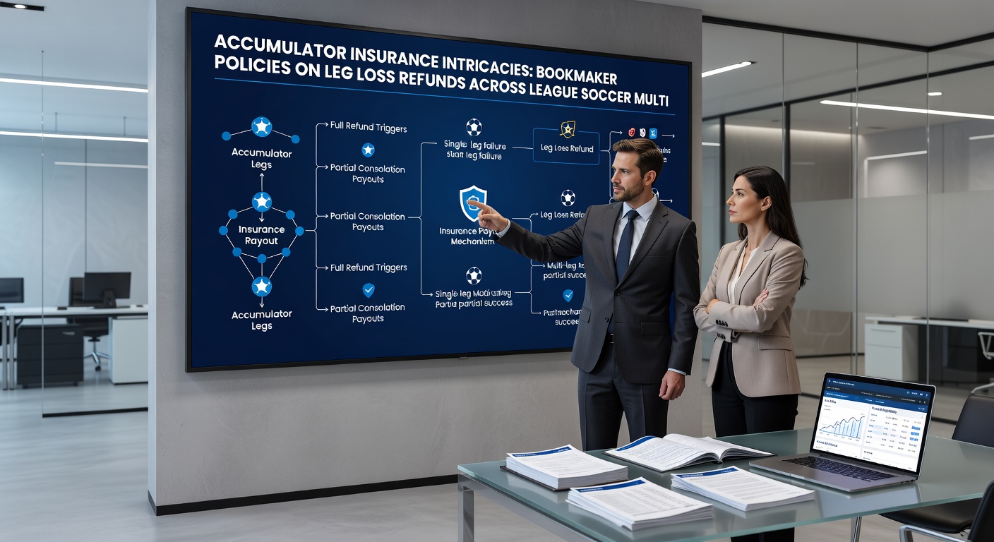 Split-image comparison of bookmaker accumulator insurance terms displayed on mobile screens for soccer, horse racing, tennis, and basketball bets