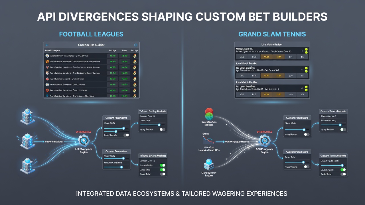 Comparison of custom bet builder interfaces across football leagues and tennis Grand Slams