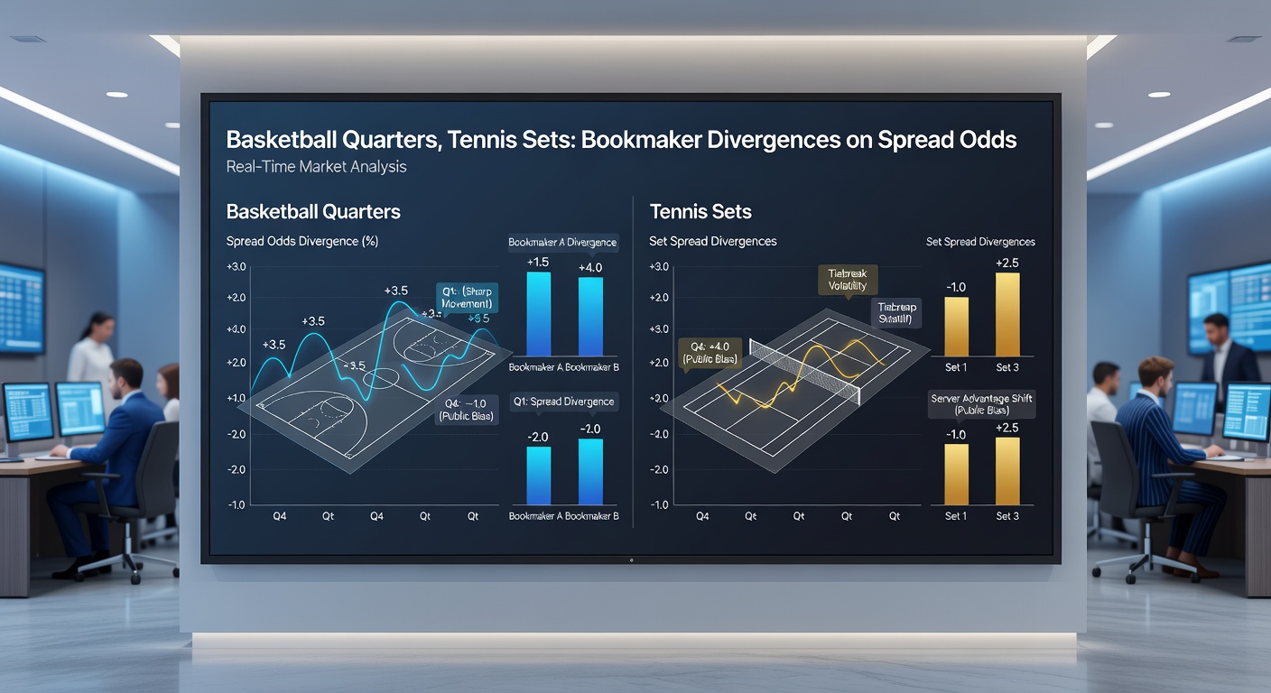Comparative chart of tennis set spread odds divergences between European and U.S. bookmakers during a March 2026 ATP match, with lines overlayed