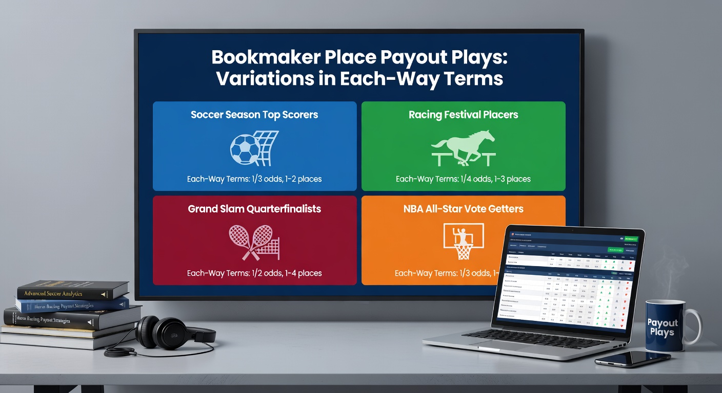 Collage of betting slips showing each-way terms for soccer top scorers, horse racing placers, tennis quarterfinalists, and NBA All-Star voting markets across various bookmakers
