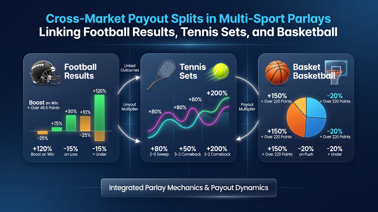 Table comparing payout multipliers for standalone versus combined multi-sport parlay bets across soccer, tennis and basketball