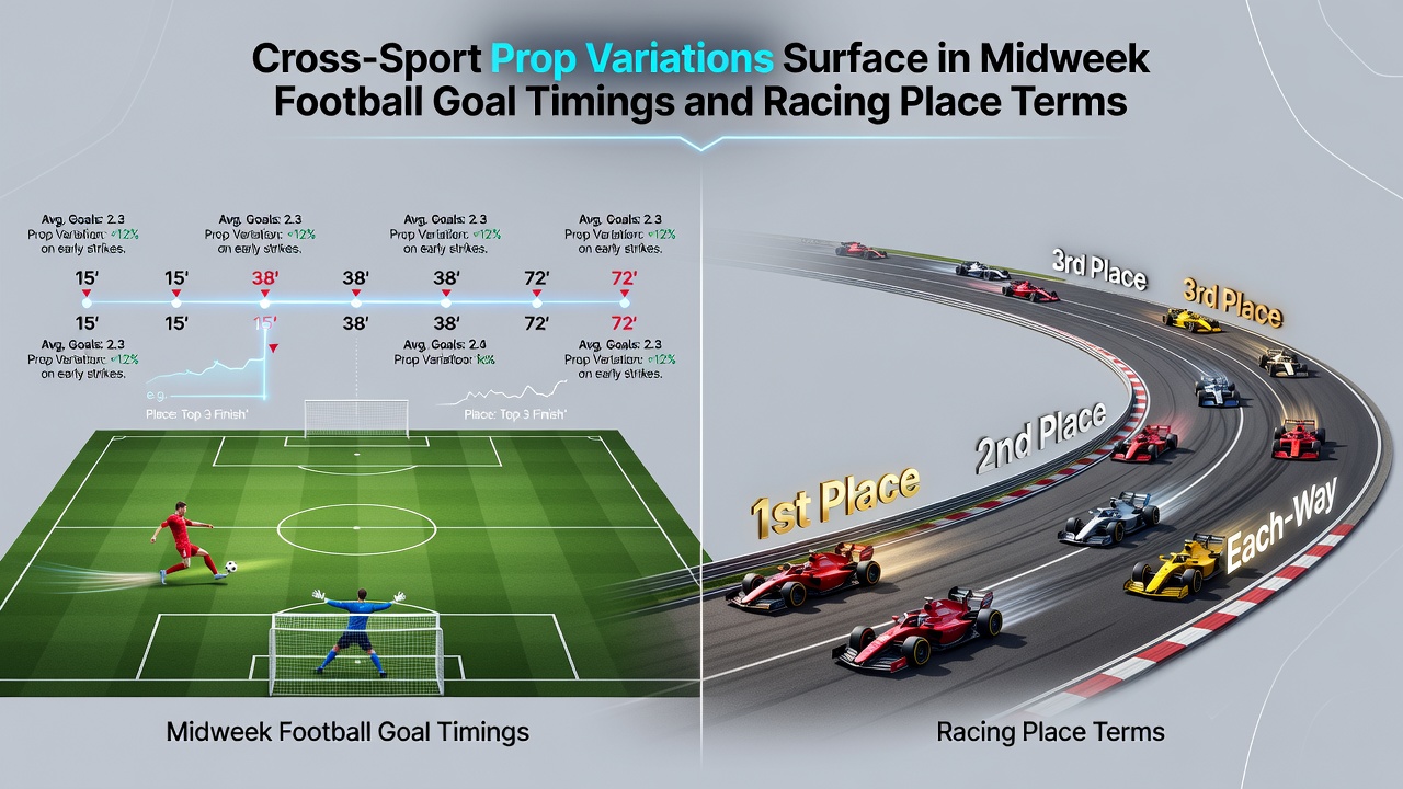 Comparison charts showing bookmaker place terms for midweek horse races alongside football goal timing odds