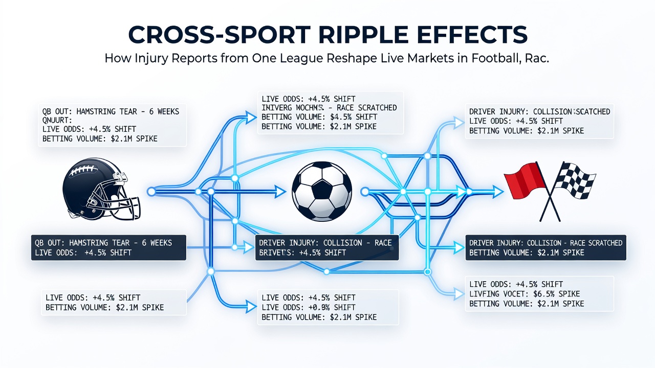 Traders monitoring multiple screens as injury updates alter live odds in racing, tennis, and basketball