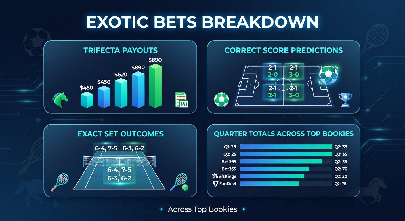 Vibrant display of betting slips and odds screens highlighting trifecta races, soccer scorelines, tennis sets, and basketball quarters across multiple bookmaker platforms