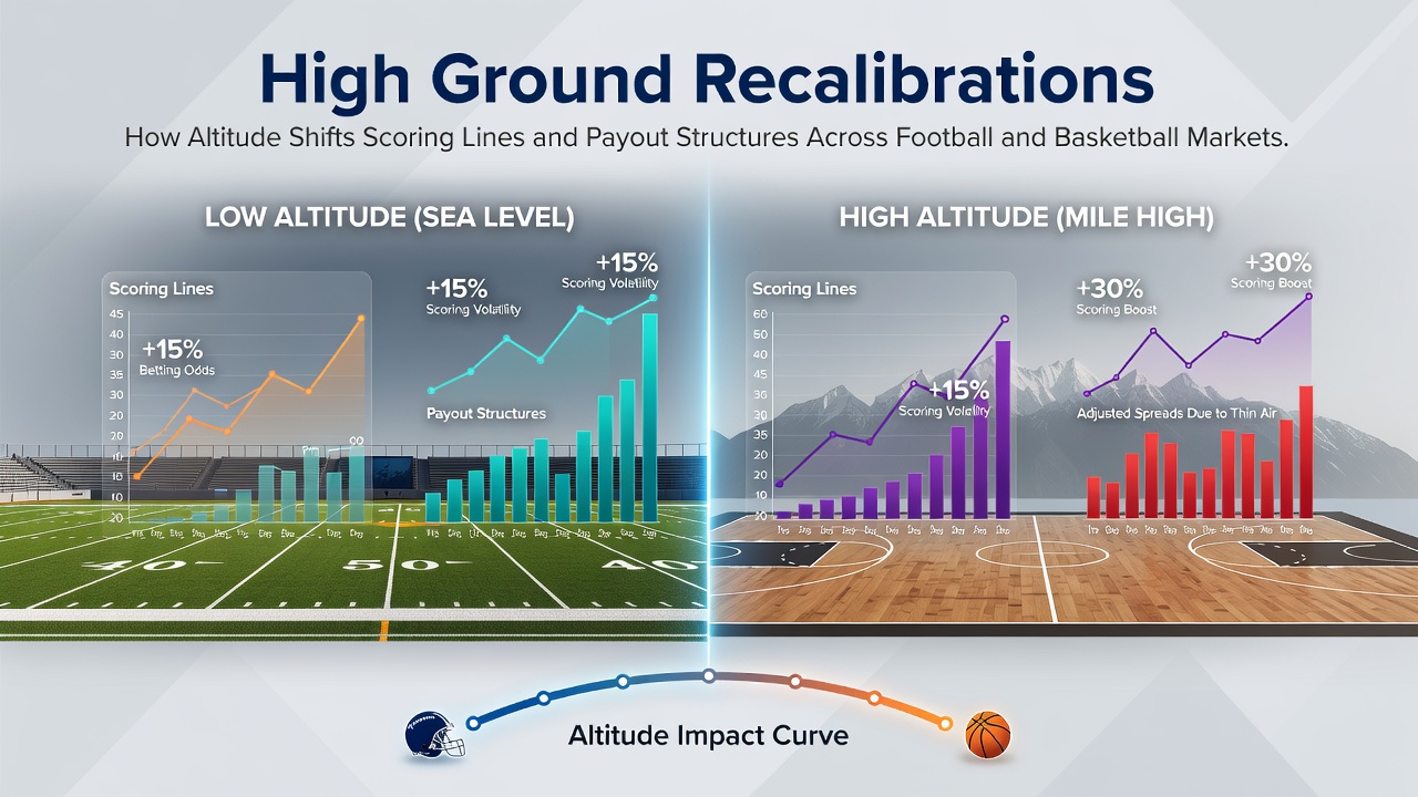 Stadium view at high altitude showing thin air effects on football and basketball gameplay
