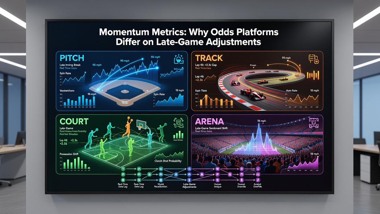 Comparative dashboard showing odds movement timelines for soccer, racing, tennis, and basketball events