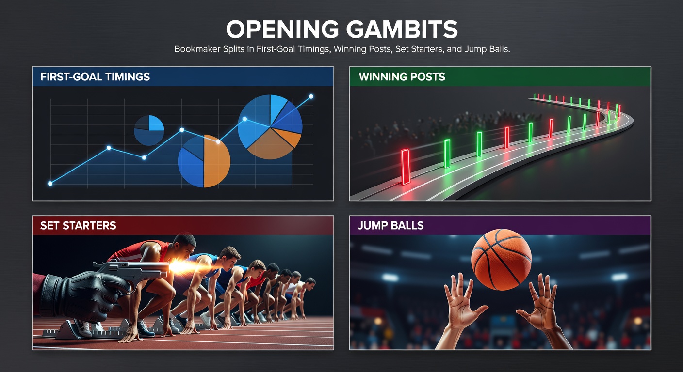 Bookmaker screens showing divergent odds for opening events in soccer, horse racing, tennis, and basketball matches