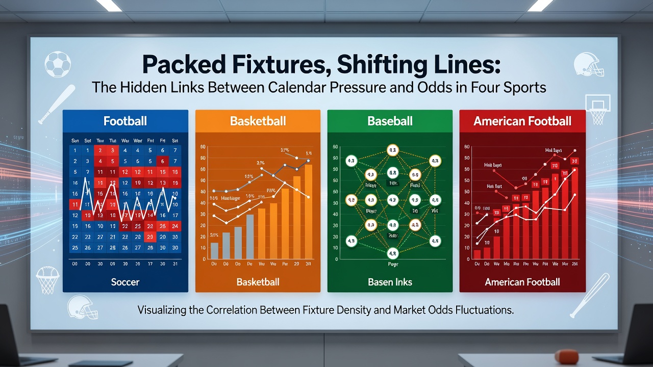 Bookmaker odds screens updating live as fixture congestion data influences lines in multiple sports