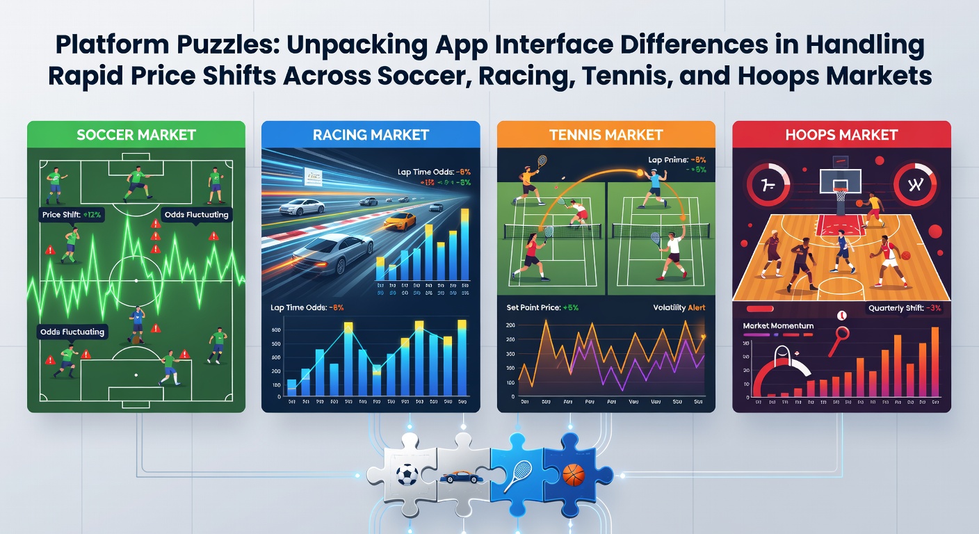 Betting app interfaces displaying live odds fluctuations across soccer, racing, tennis and basketball markets