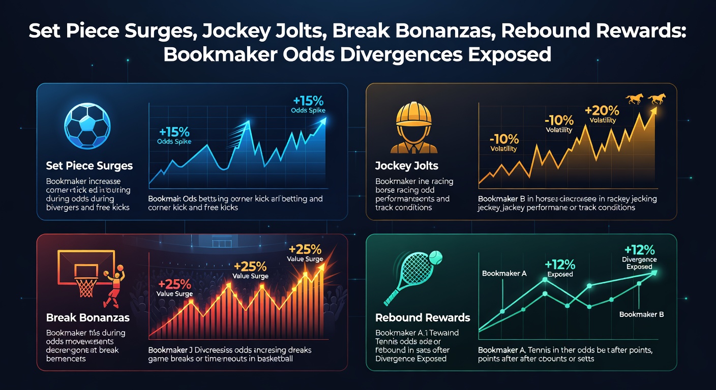 Graph showing bookmaker odds variations for set piece goals in soccer matches, highlighting divergences between major UK bookies during Premier League action