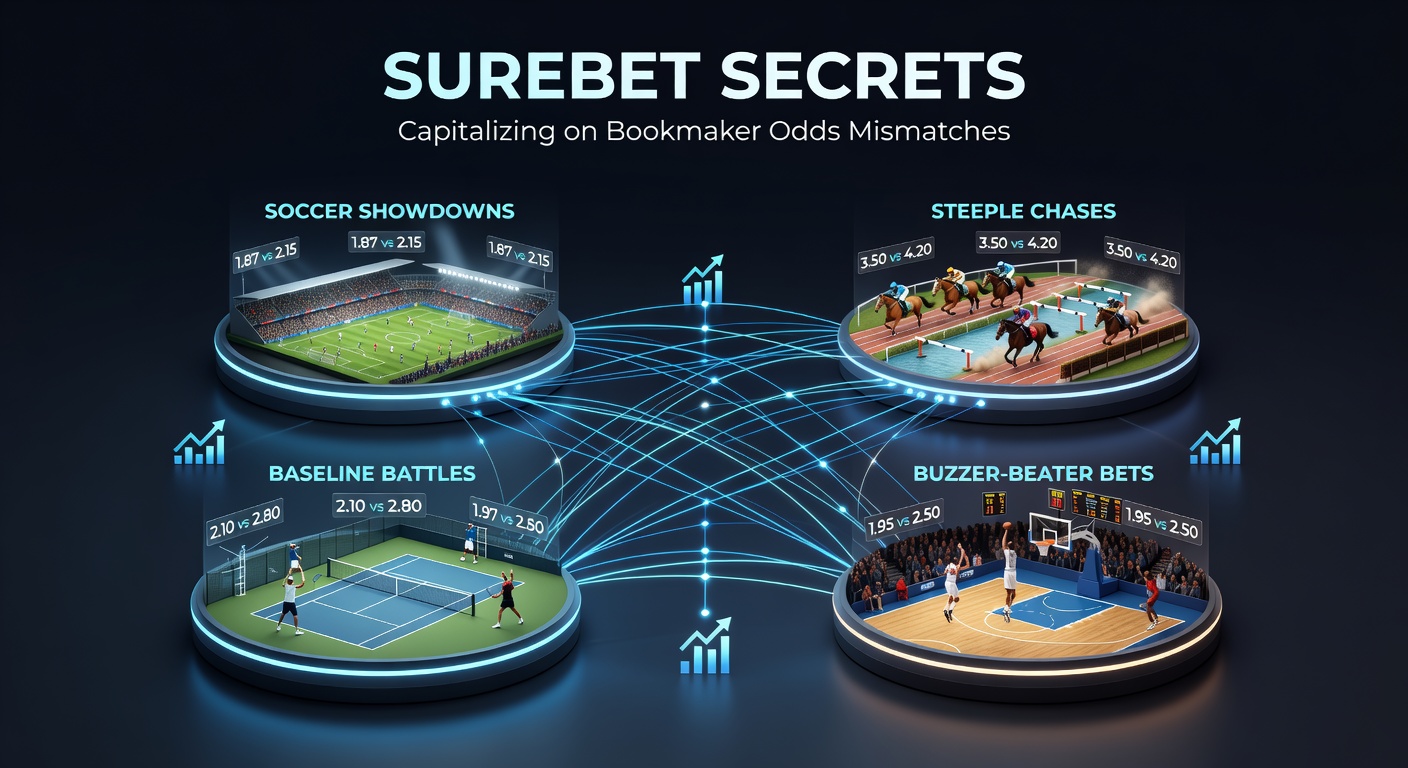 Graphic illustrating odds comparison across multiple bookmakers for a soccer match, highlighting arbitrage opportunities with overlapping betting lines