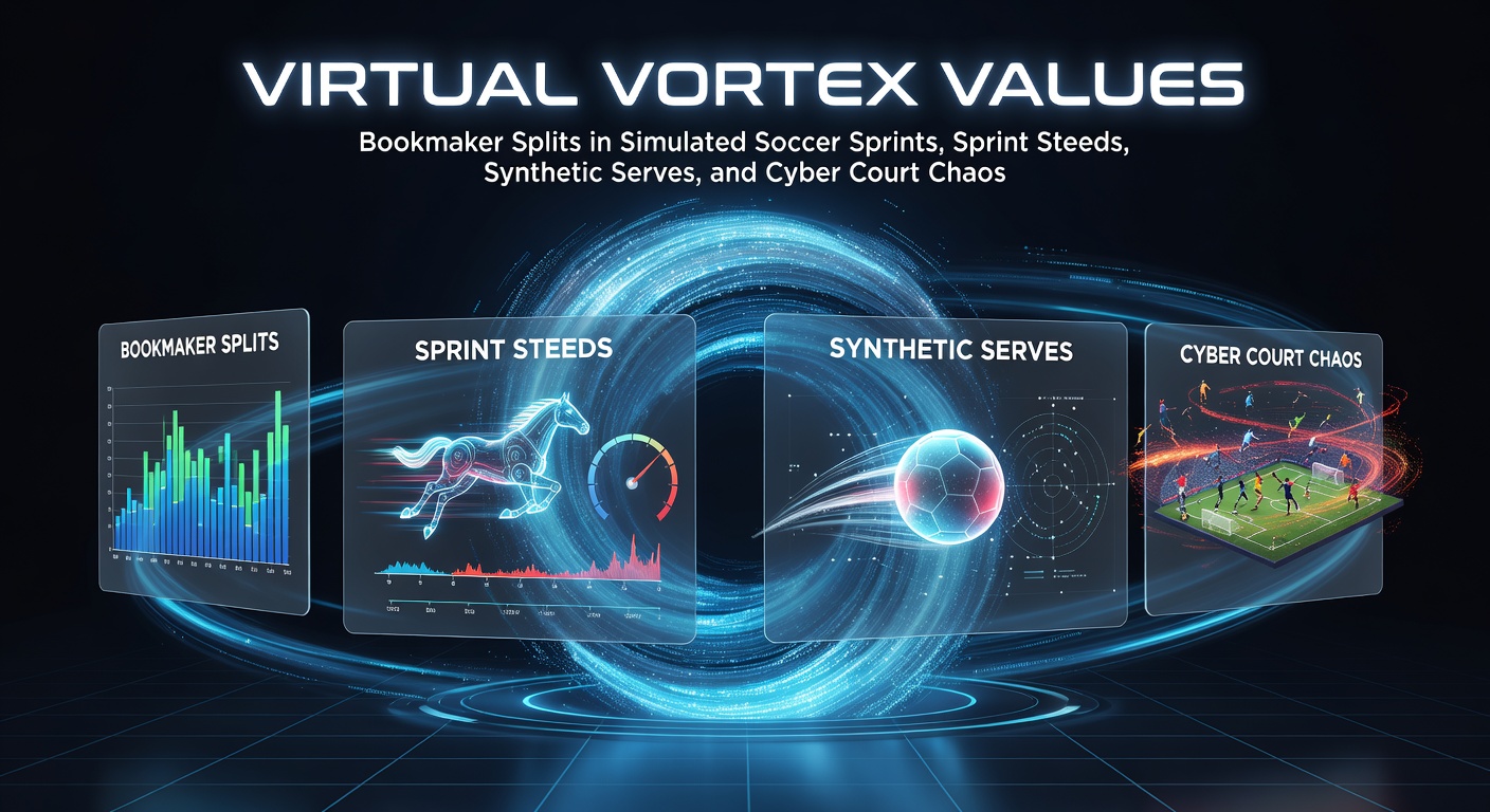 Dynamic visualization of virtual sports betting interfaces showing odds comparisons across simulated soccer, horse racing, tennis, and basketball events