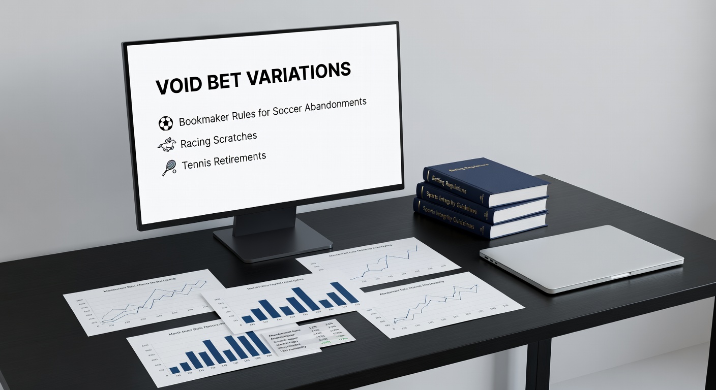 Graphic illustrating void bet scenarios across soccer fields, racetracks, tennis courts, and basketball arenas with overlaid bookmaker rule icons