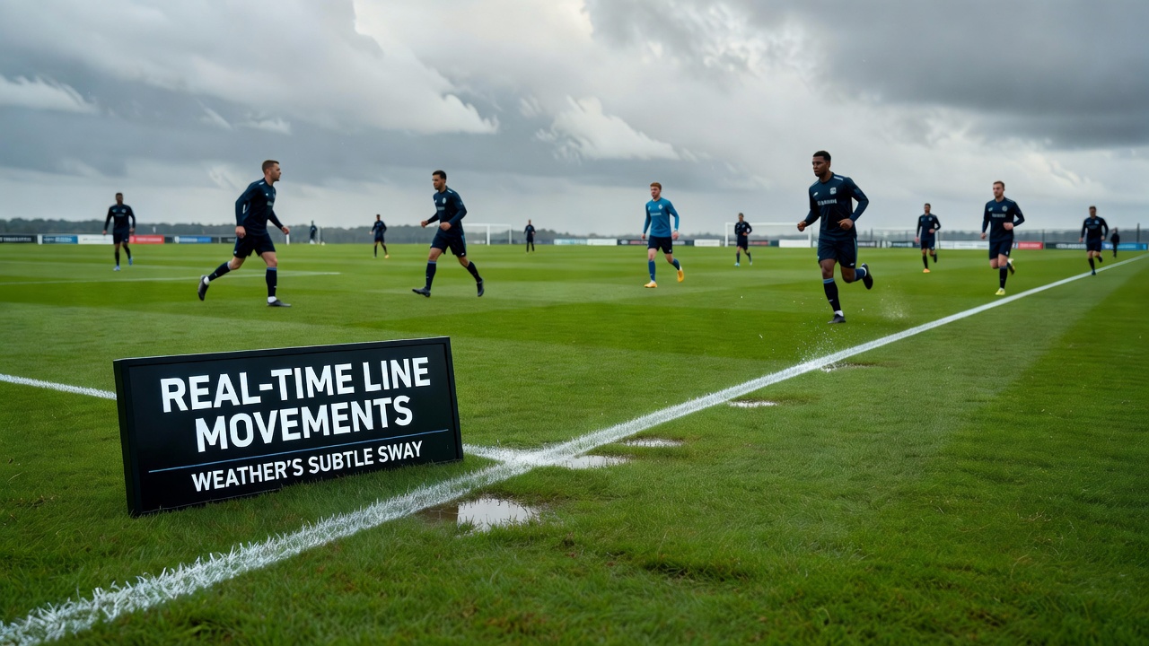 Tennis match on outdoor court under changing weather with live odds displays